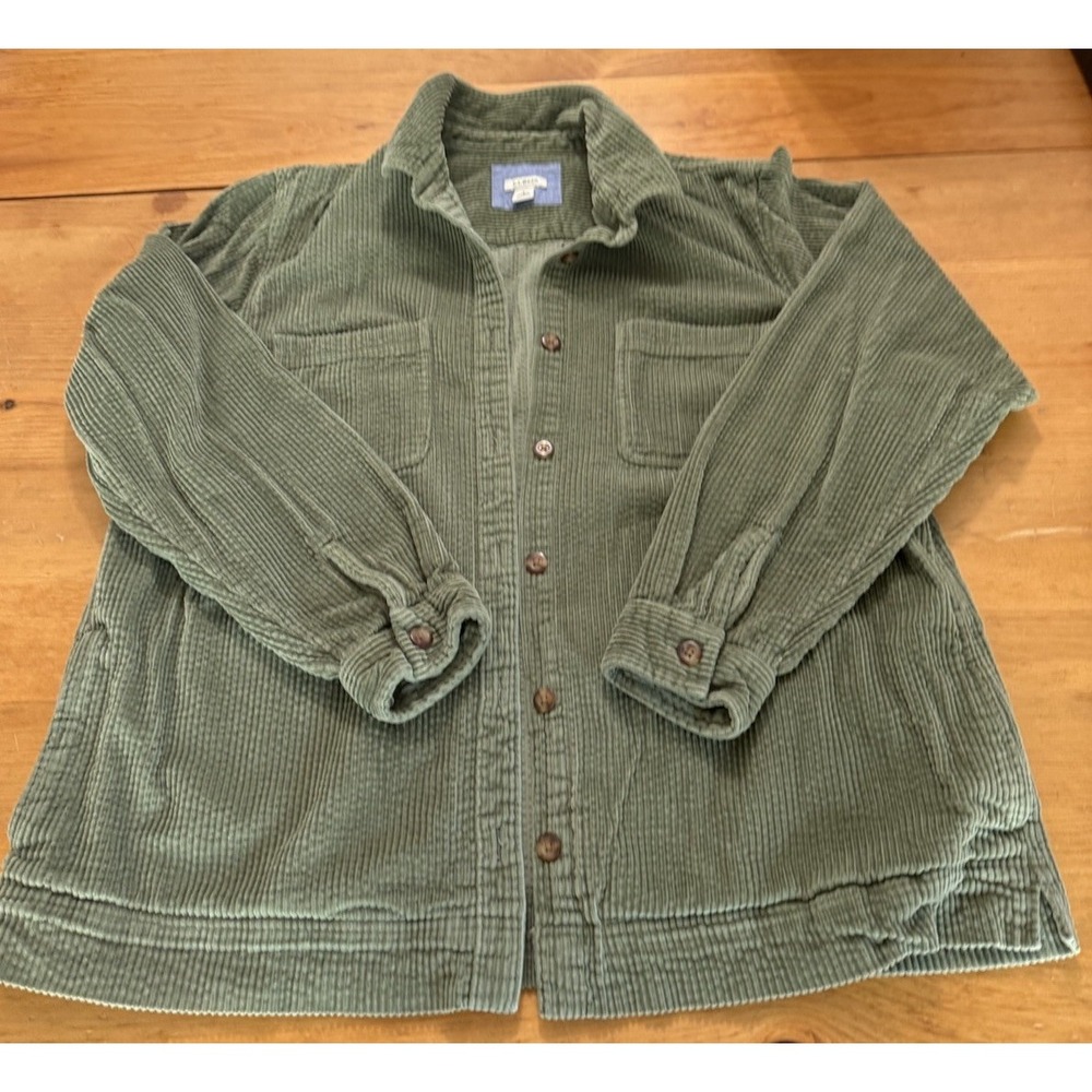 LL Bean Wide Wale Corduroy Shirt Jacket Olive Green Women's Large 100% Cotton